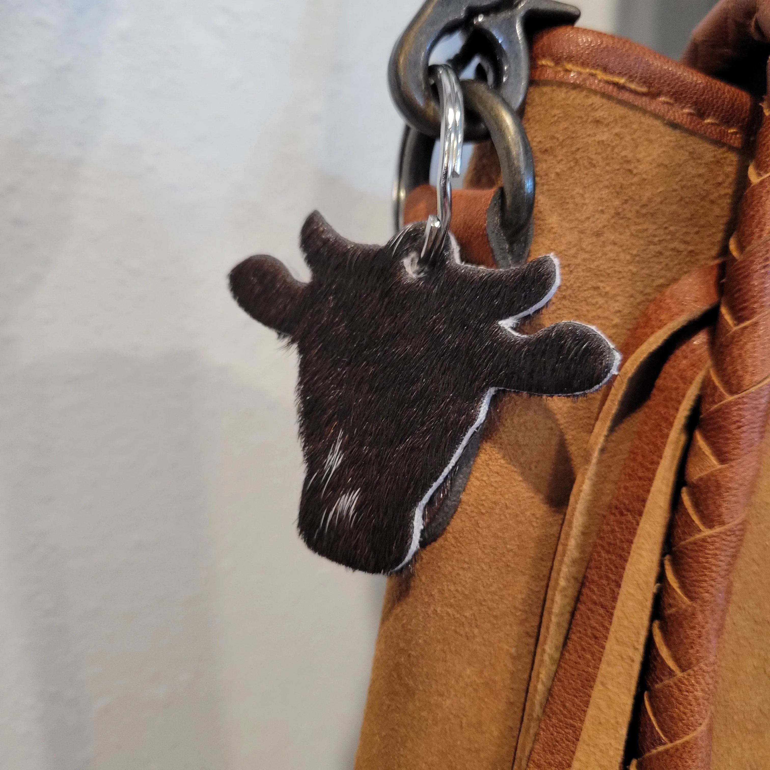 Cowhide Cow Face Keychain