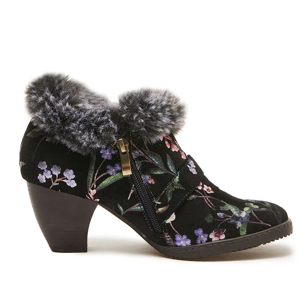 CrazycatZ Womens  Boots Fur lined  Block Heels Leather  Colorful Ankle Boots Black