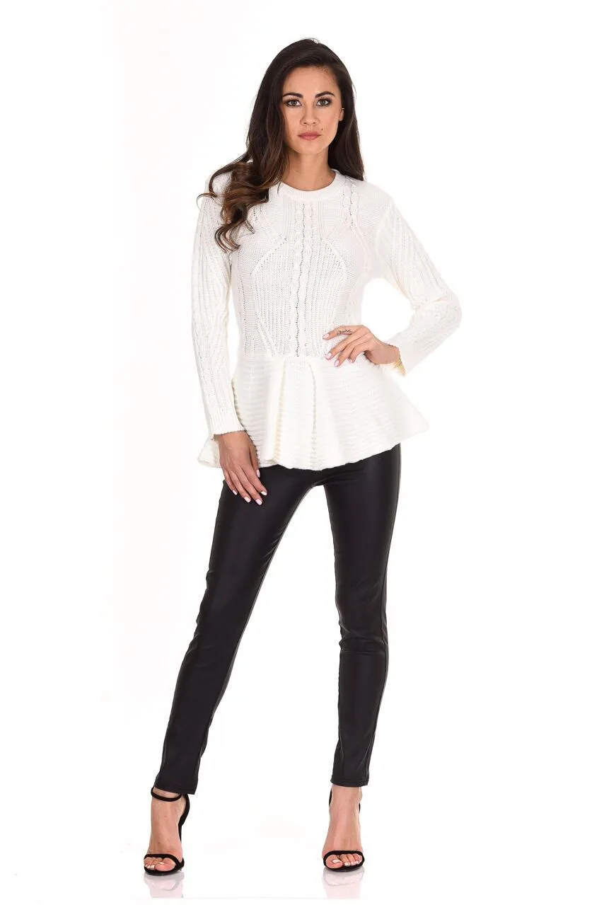 Cream Peplum Knitted Jumper