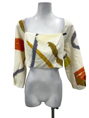 Cream Printed Cropped Blouse OSN