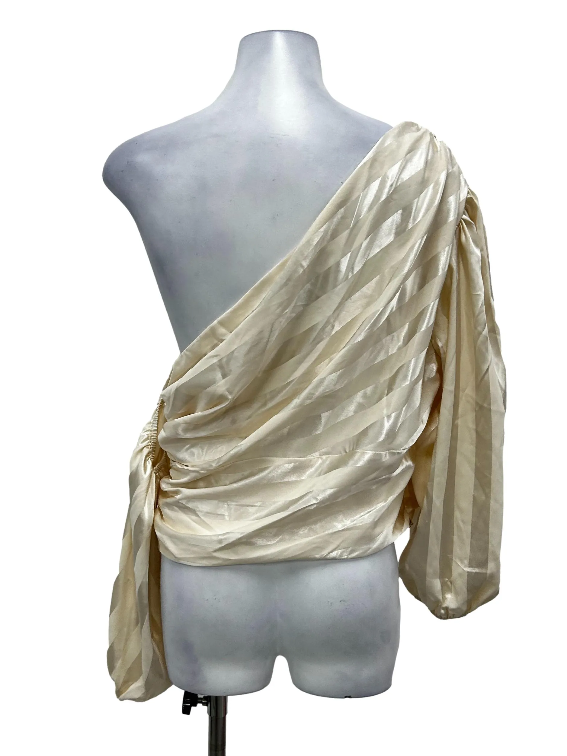 Cream Satin Stripe Toga Sleeve Cropped Top