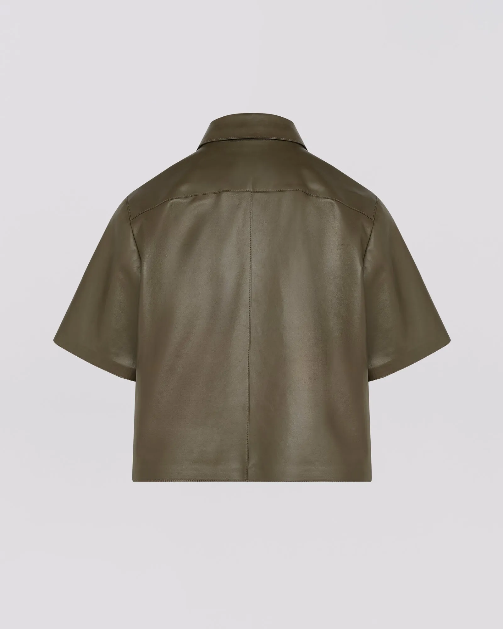 Cropped shirt with short sleeves in leather