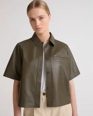 Cropped shirt with short sleeves in leather