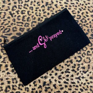 Custom Embroidered Pink Zipper Pouch Bag Gift She Prayed