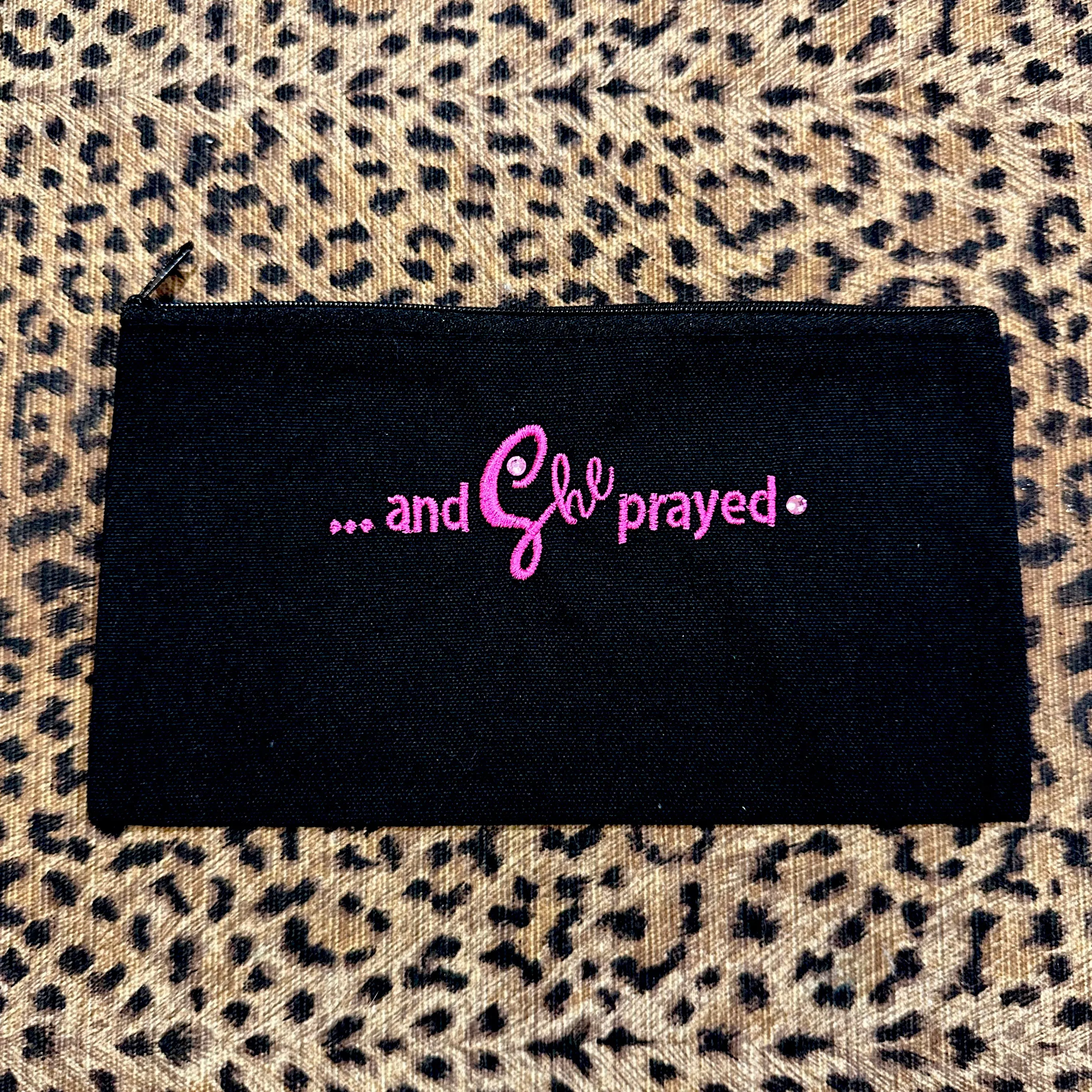 Custom Embroidered Pink Zipper Pouch Bag Gift She Prayed