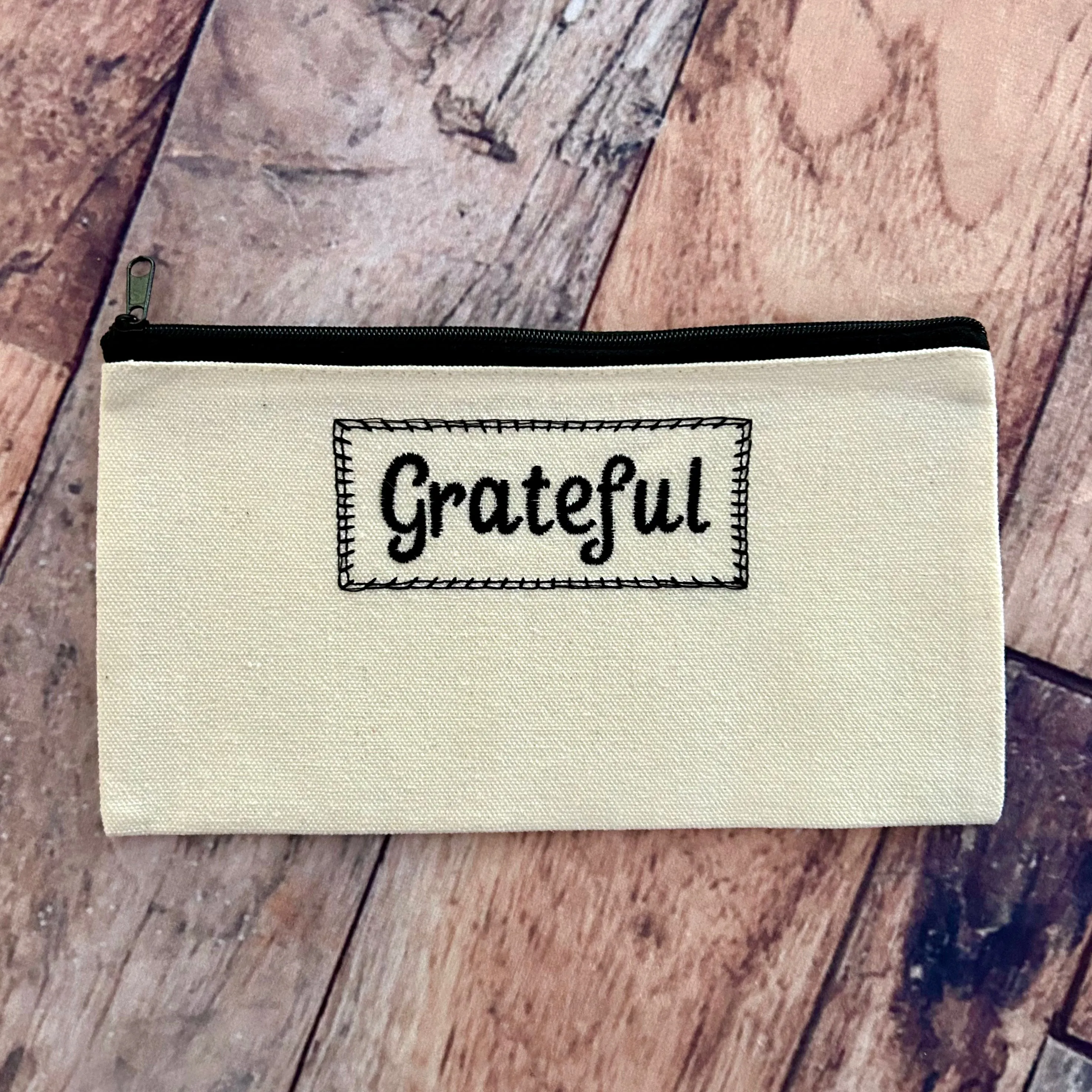 Custom Embroidered Zipper Pouch Bag Grateful