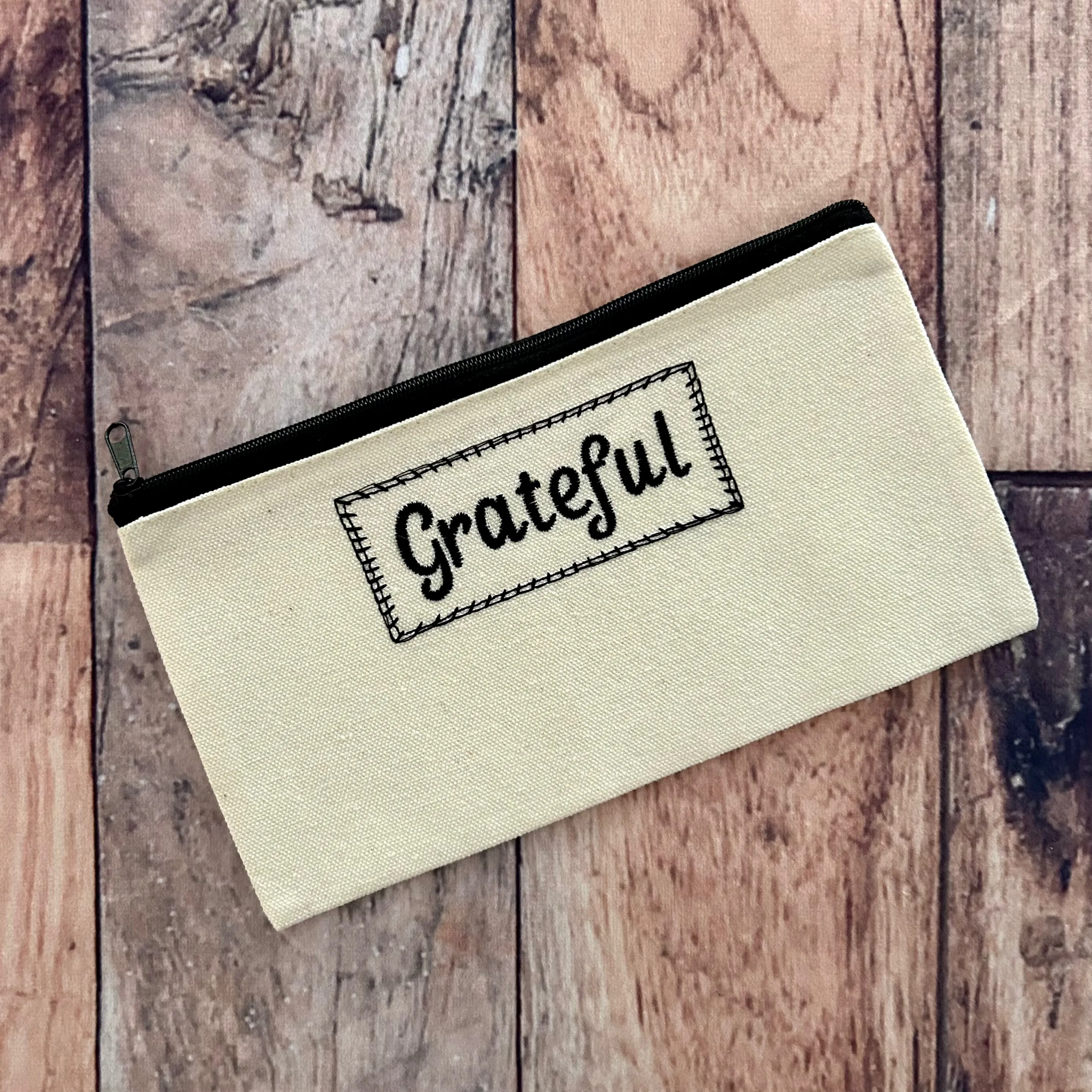 Custom Embroidered Zipper Pouch Bag Grateful