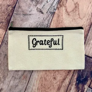 Custom Embroidered Zipper Pouch Bag Grateful