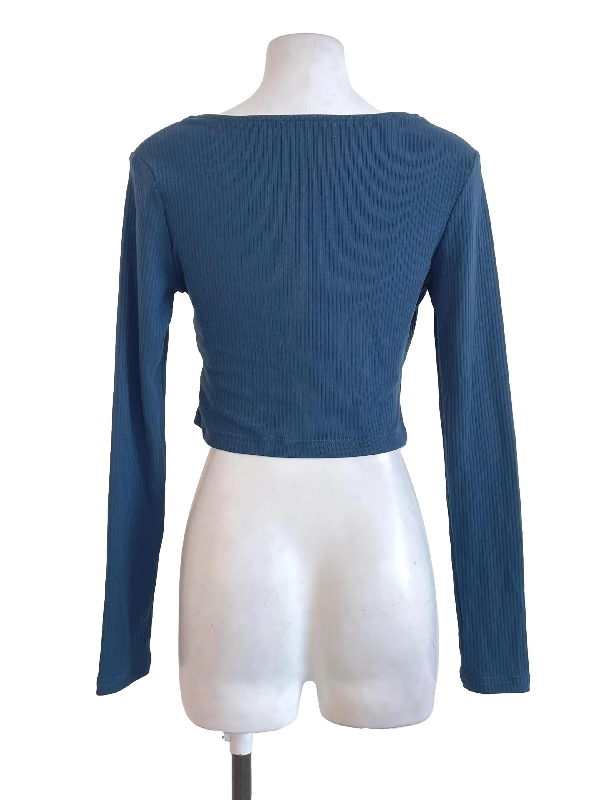 Dark Blue Ribbed Cross-Front Top