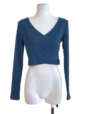 Dark Blue Ribbed Cross-Front Top
