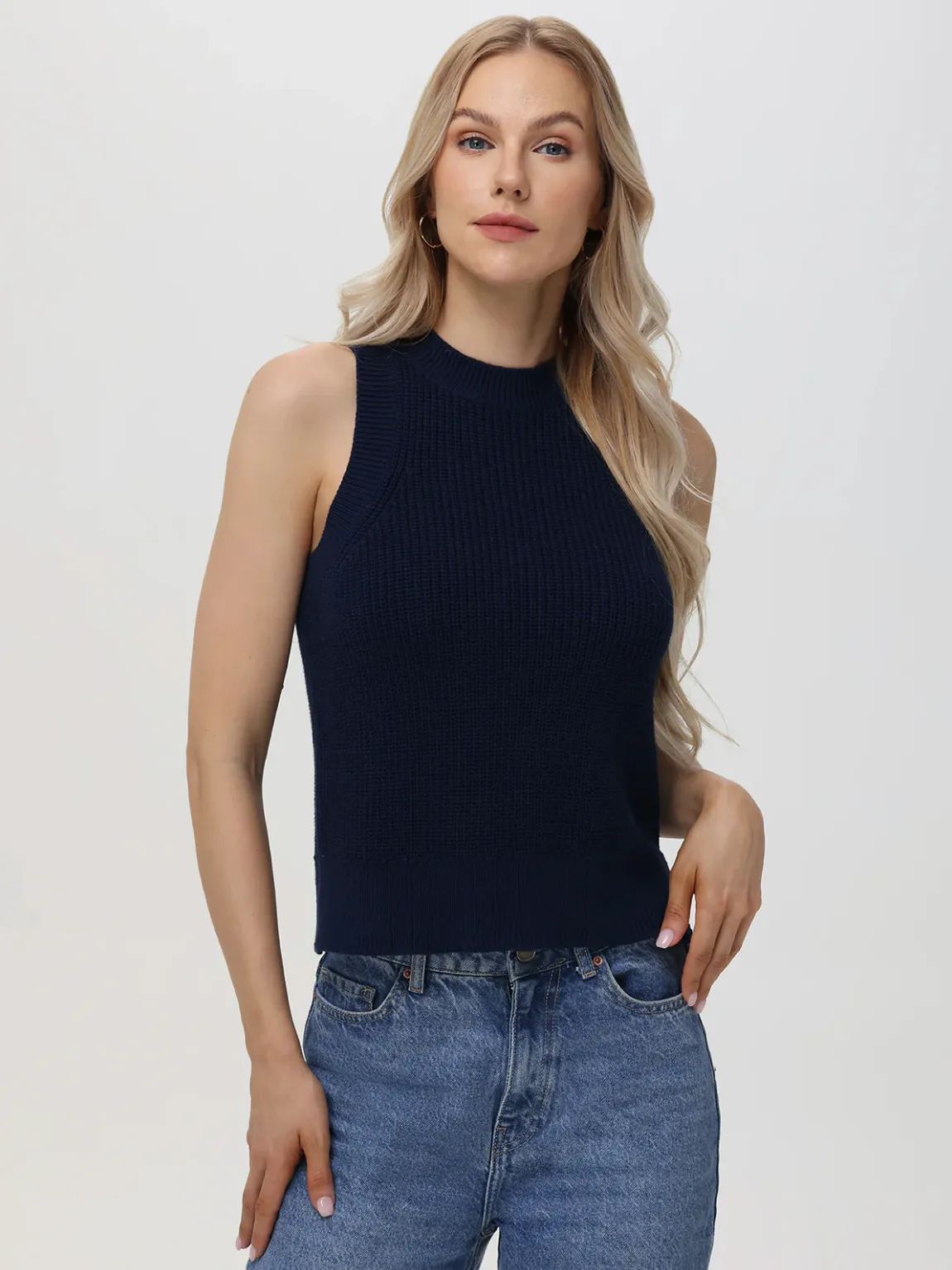 Demi High Neck Crew Tank Dark Blue