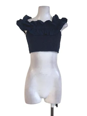 Denim Blue Drop Shoulder Crop Top