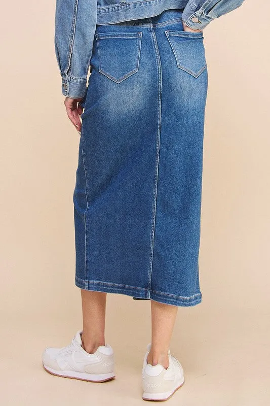 Denim Cargo Midi Skirt