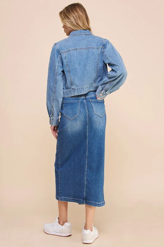 Denim Cargo Midi Skirt