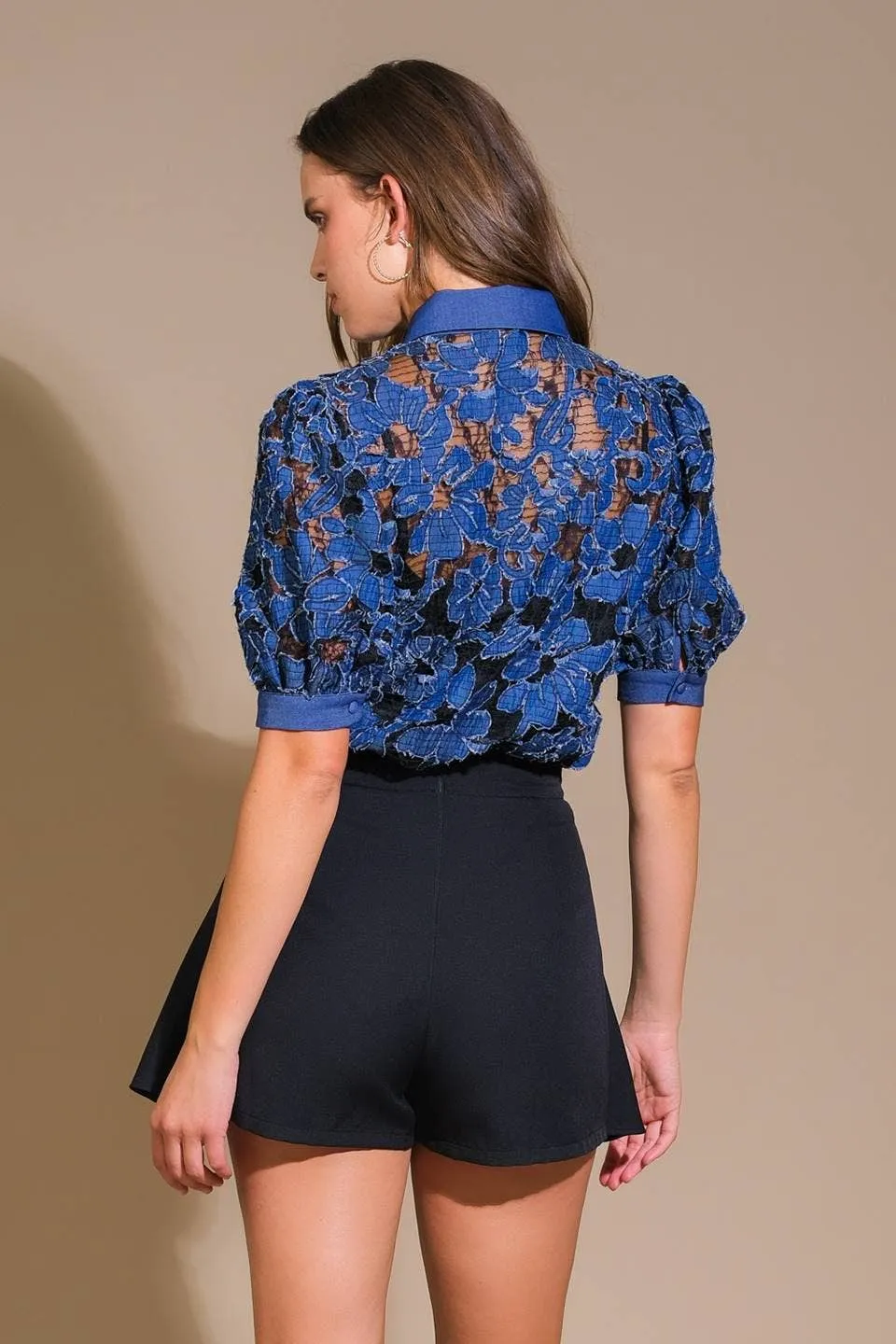 Denim Jacquard Lace Top