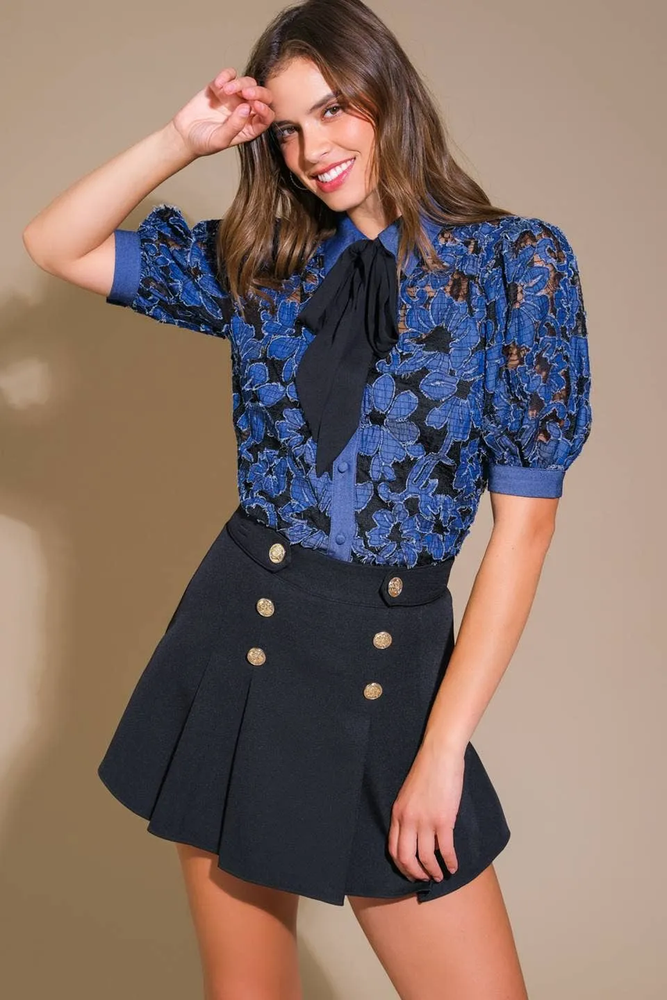 Denim Jacquard Lace Top