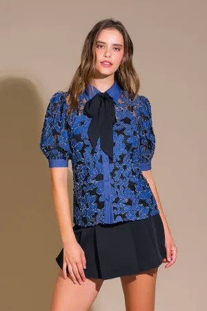 Denim Jacquard Lace Top