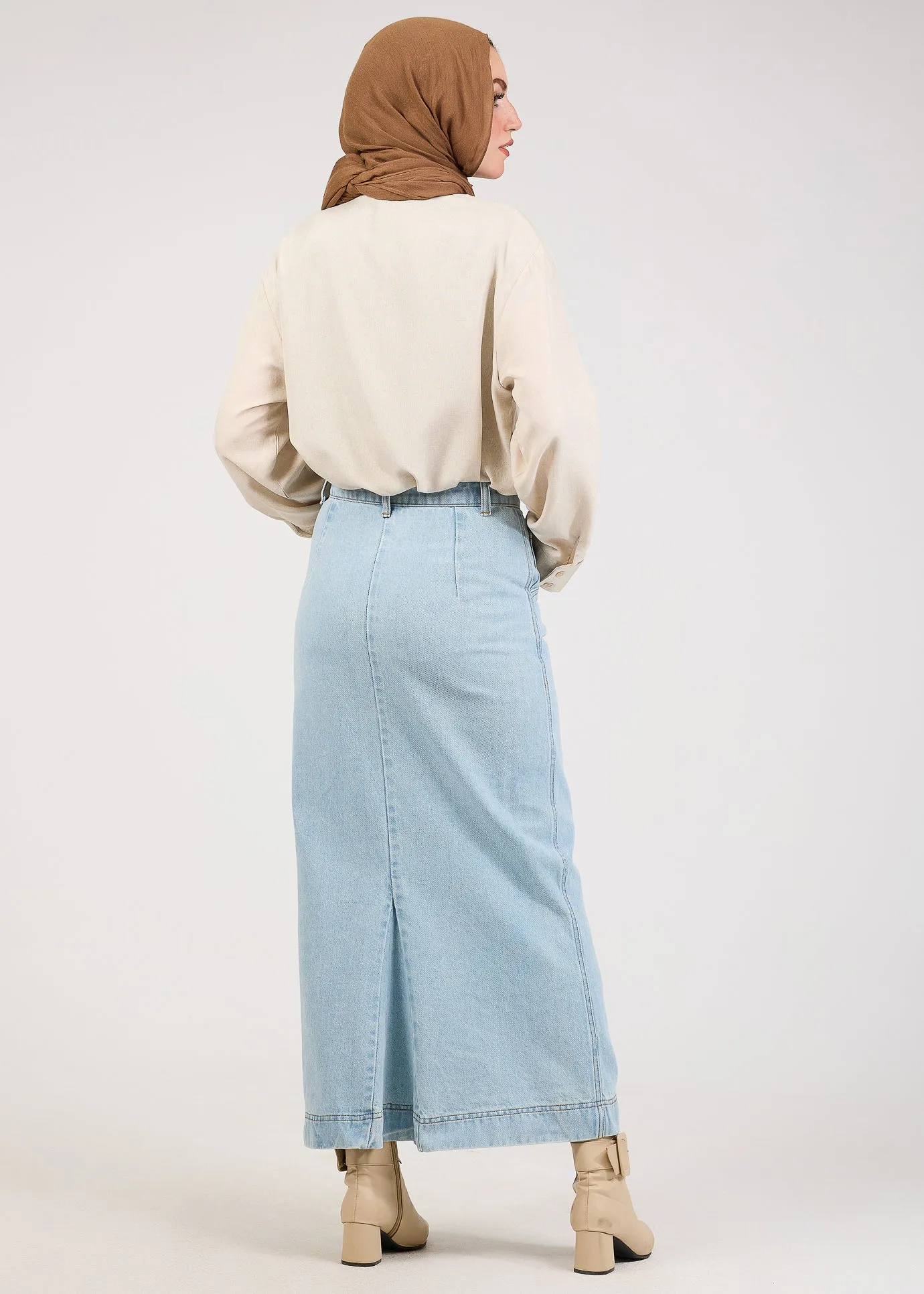 Denim Maxi Skirt - Light Wash