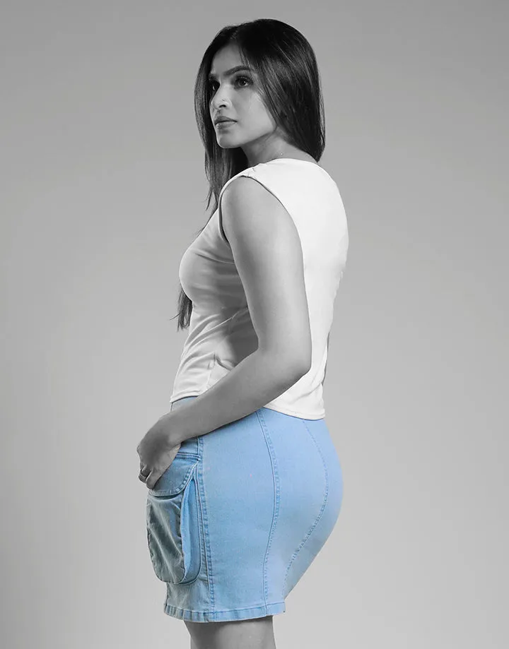 Denim Skirt with Flap Pockets