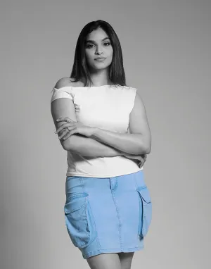 Denim Skirt with Flap Pockets