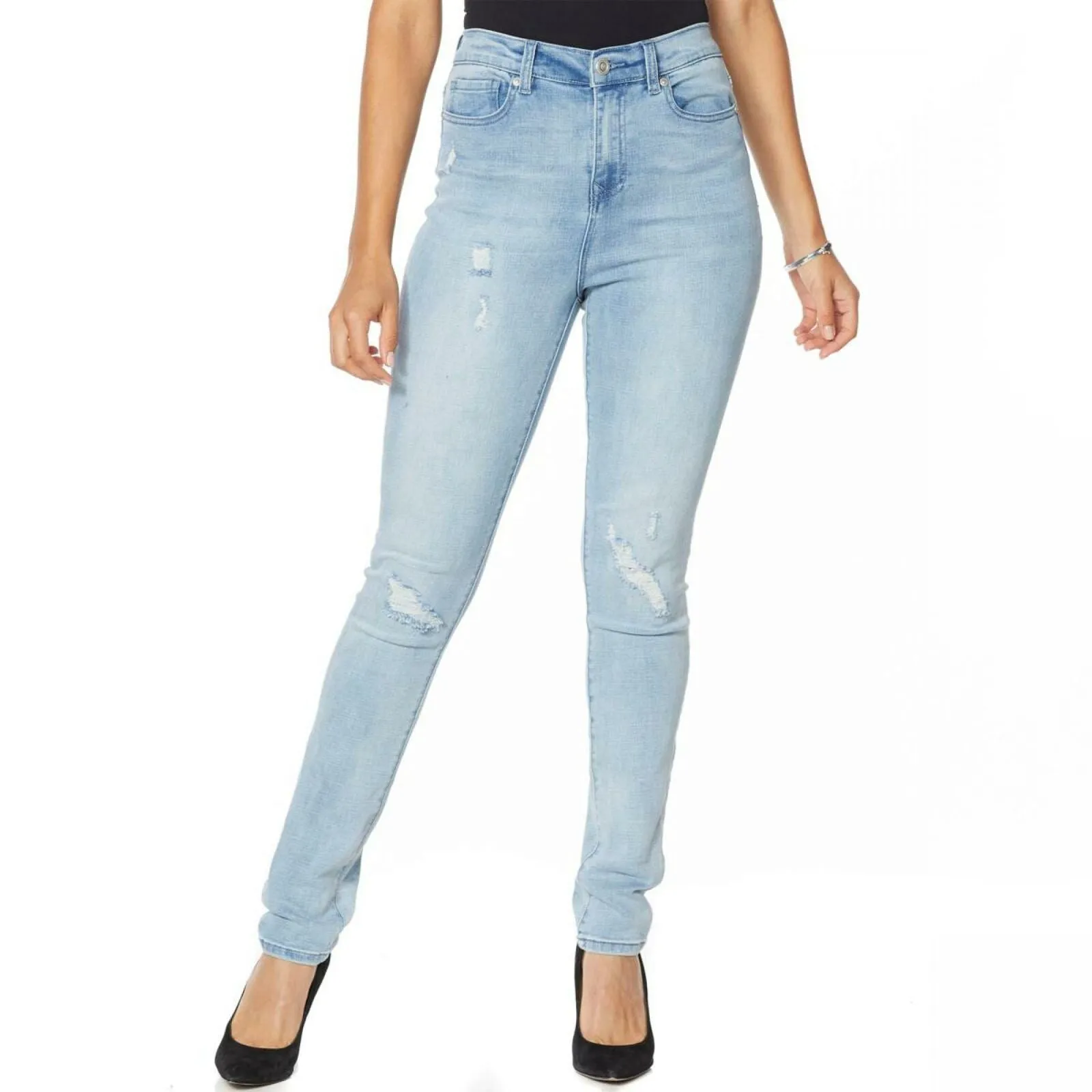 DG2 by Diane Gilman Destructed Skinny Jeans Petite Plus 20W Chambray