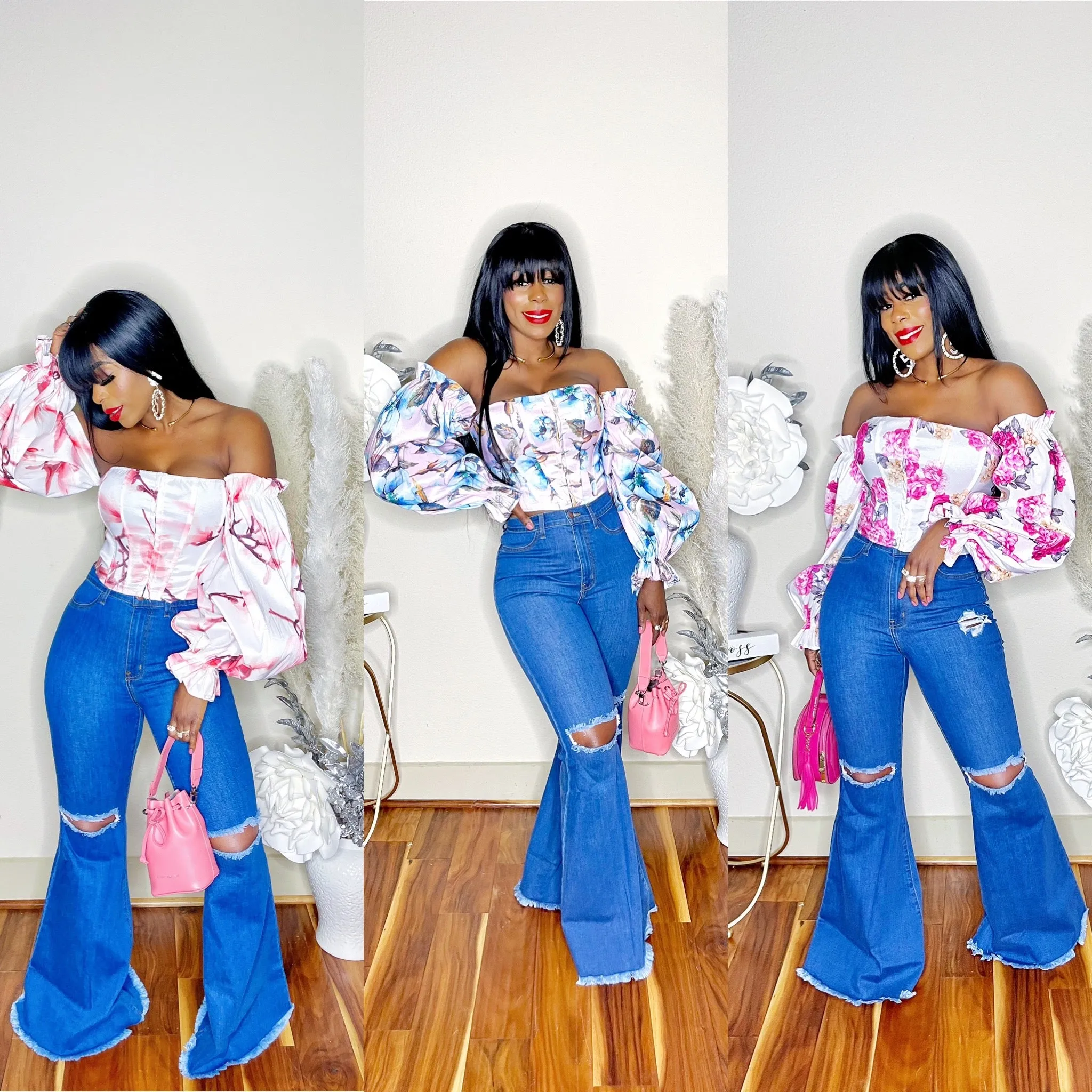 DISTRESSED FLARE JEANS