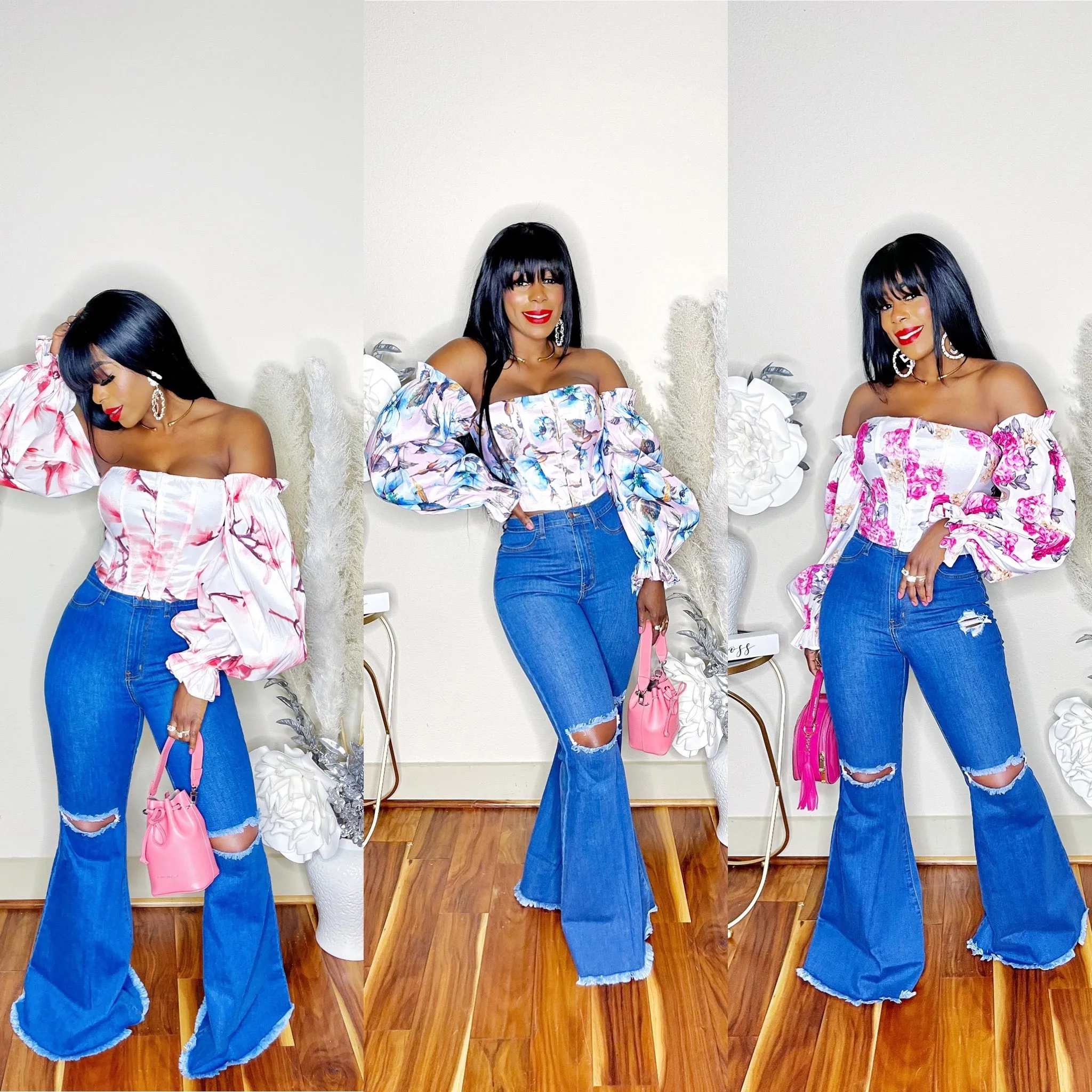 DISTRESSED FLARE JEANS