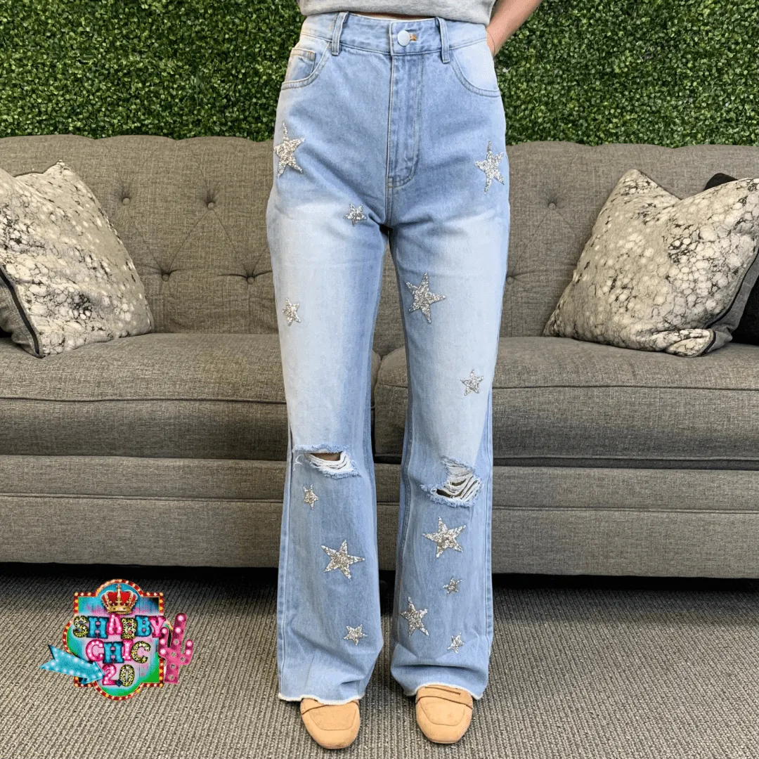 Distressed Star Studded Jeans