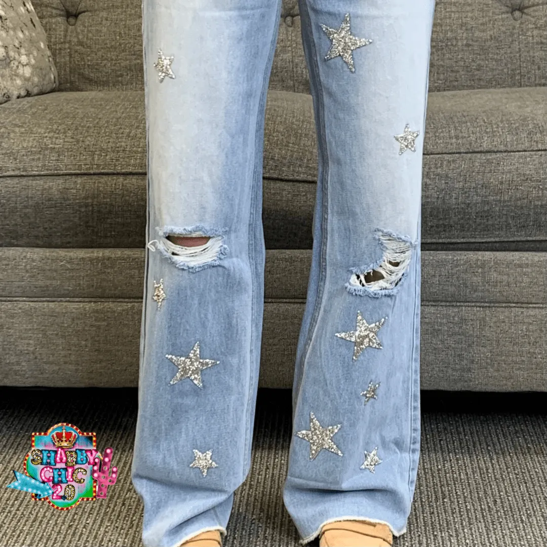 Distressed Star Studded Jeans