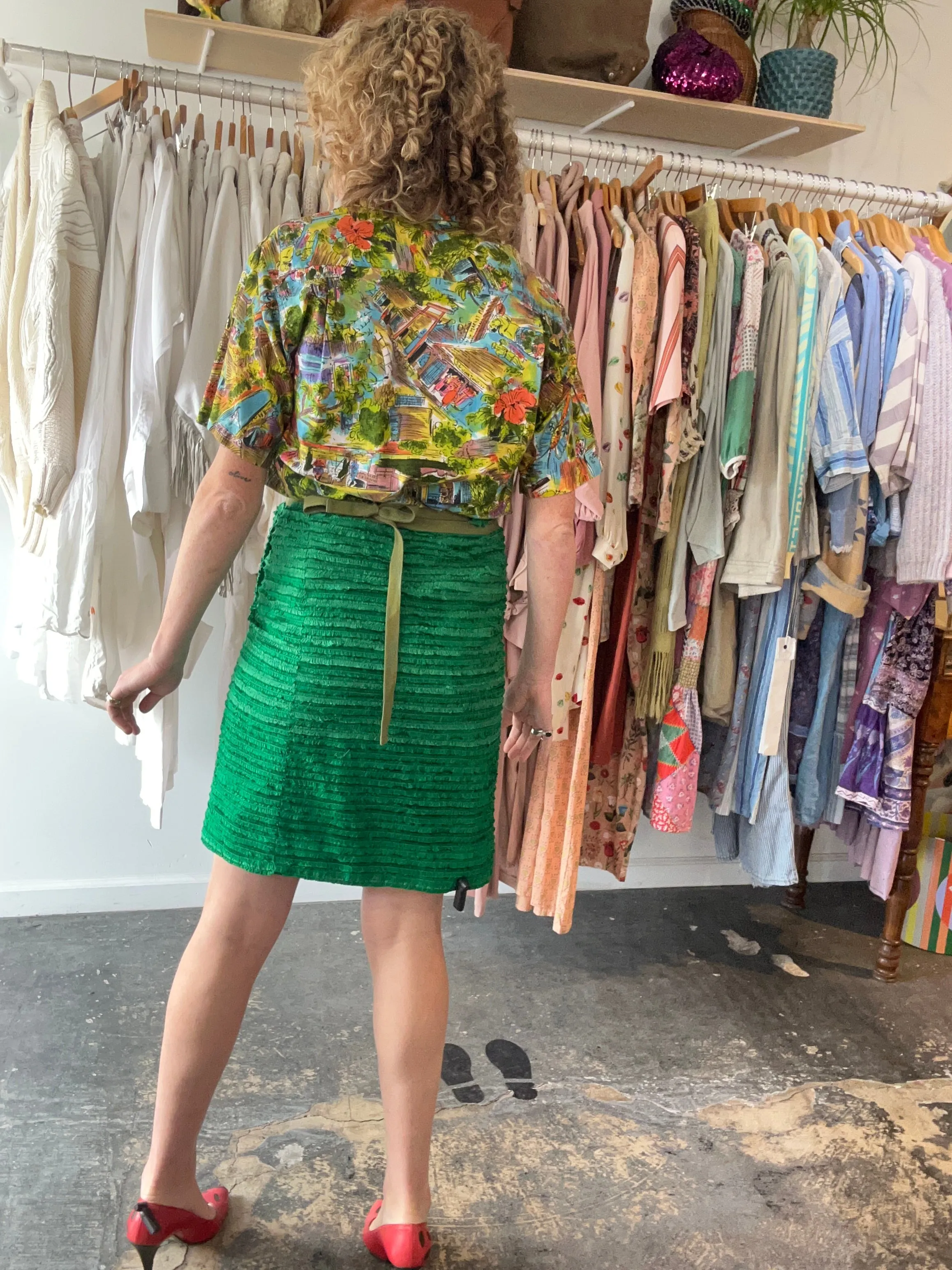 Dosa Green Silk Wrap Skirt