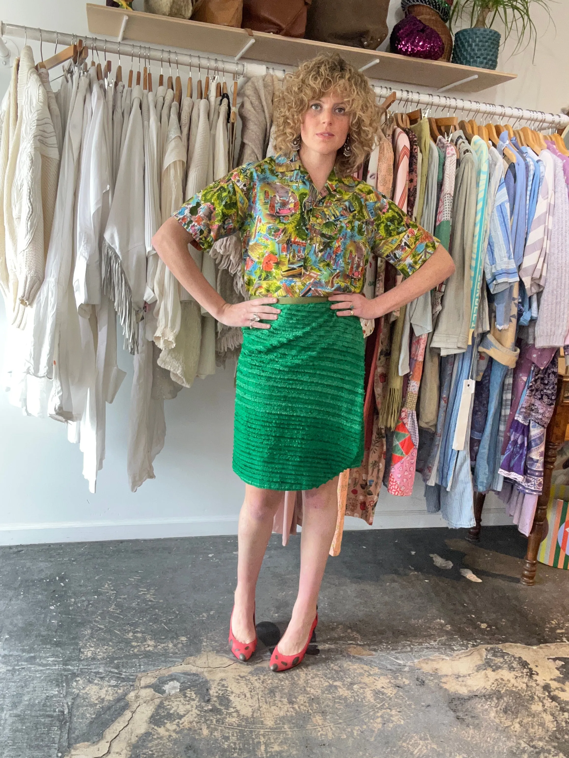 Dosa Green Silk Wrap Skirt