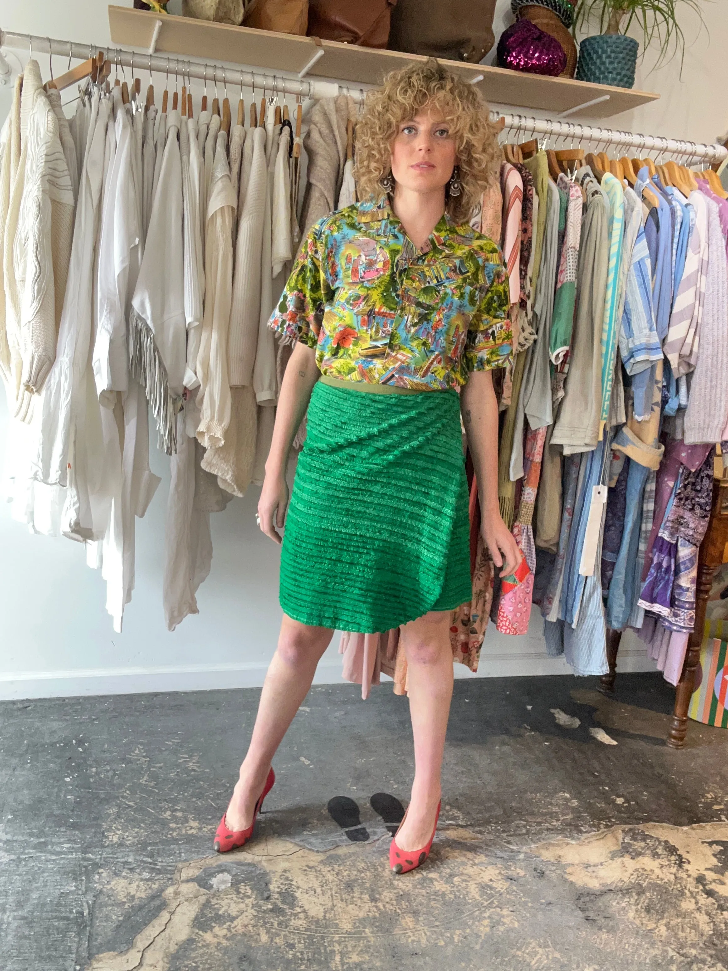 Dosa Green Silk Wrap Skirt