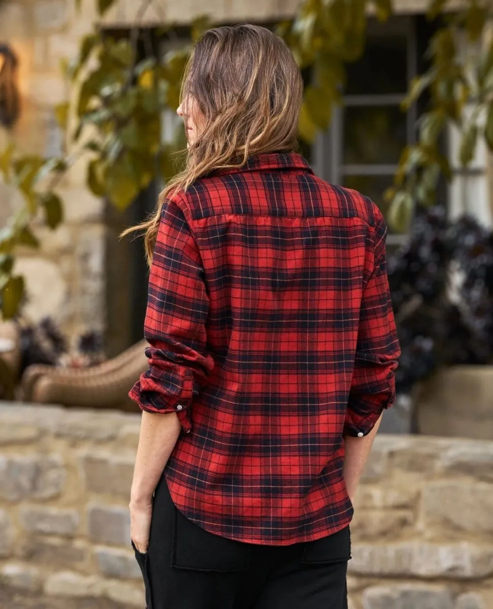 Eileen Relaxed Heather Red Black Plaid Flannel