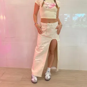 Ellabelle Cream Maxi Side Slit Skirt