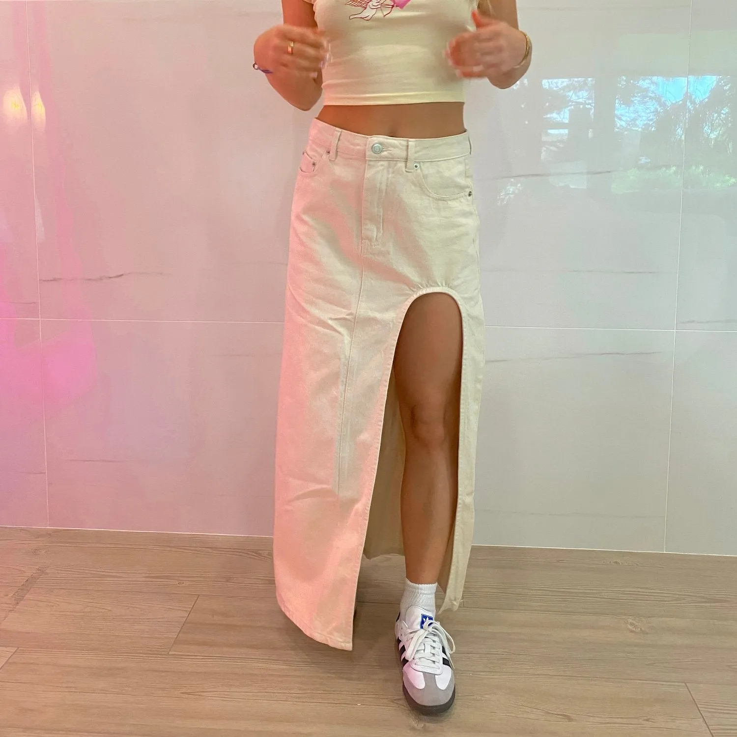 Ellabelle Cream Maxi Side Slit Skirt