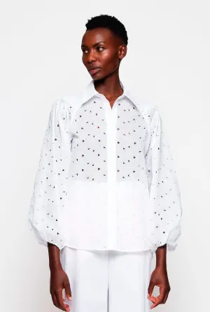 Embroidered cotton organza white shirt