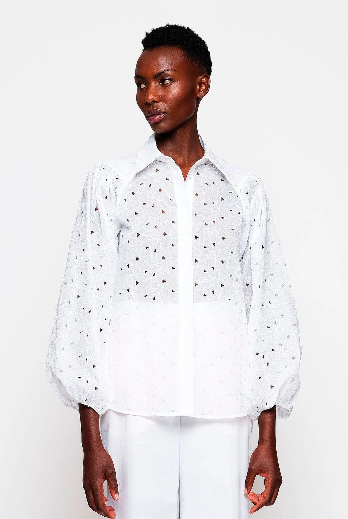 Embroidered cotton organza white shirt