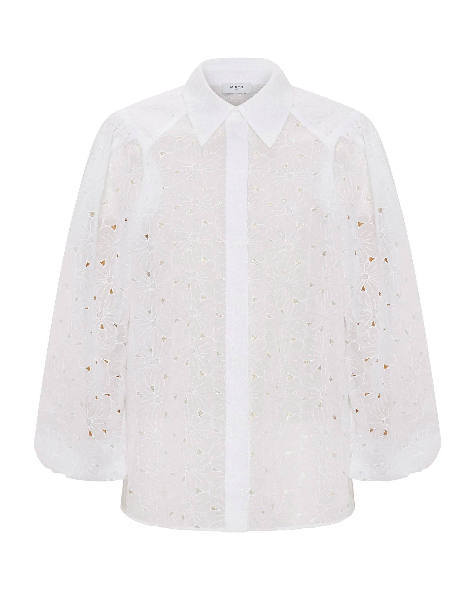 Embroidered cotton organza white shirt