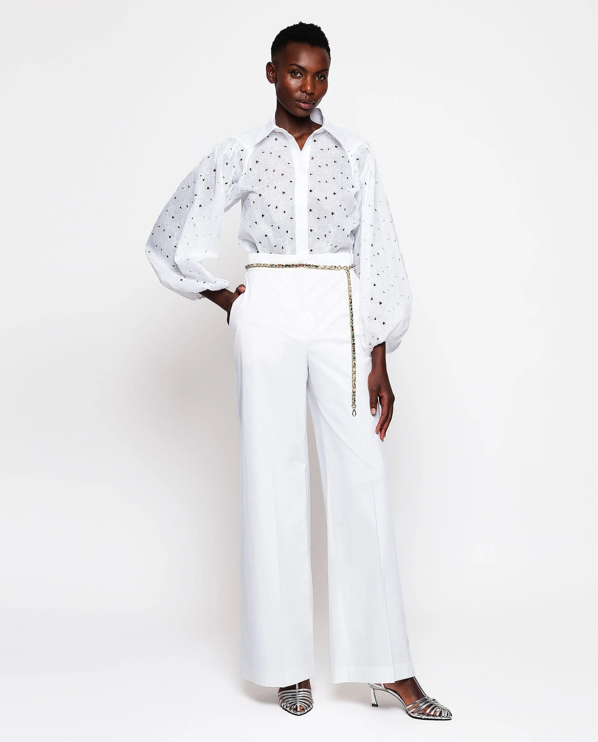 Embroidered cotton organza white shirt