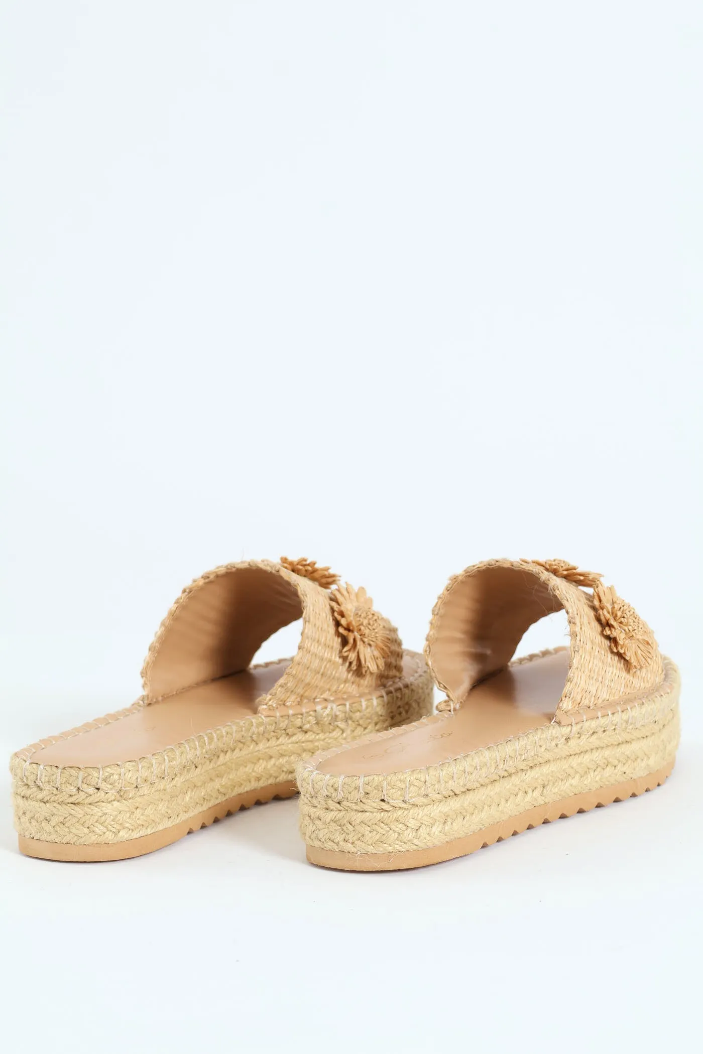 Espadrille Flatform Sandal With Raffia Flower - Natural