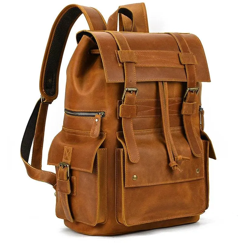Extra Large Men’s Leather Backpack Big Capacity Travel Handbag