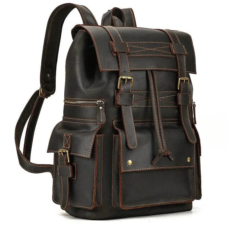 Extra Large Men’s Leather Backpack Big Capacity Travel Handbag