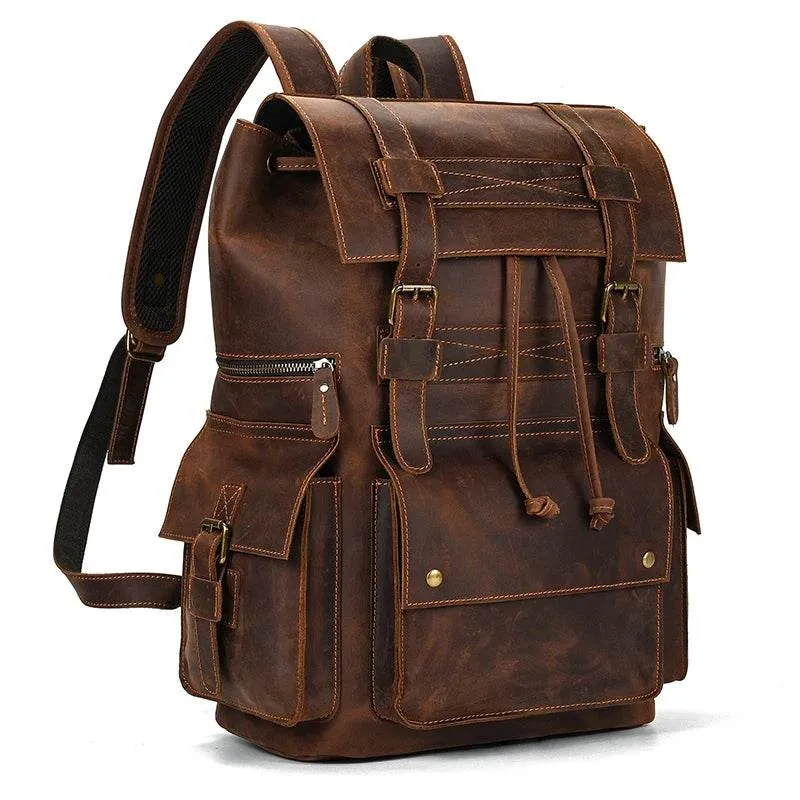 Extra Large Men’s Leather Backpack Big Capacity Travel Handbag