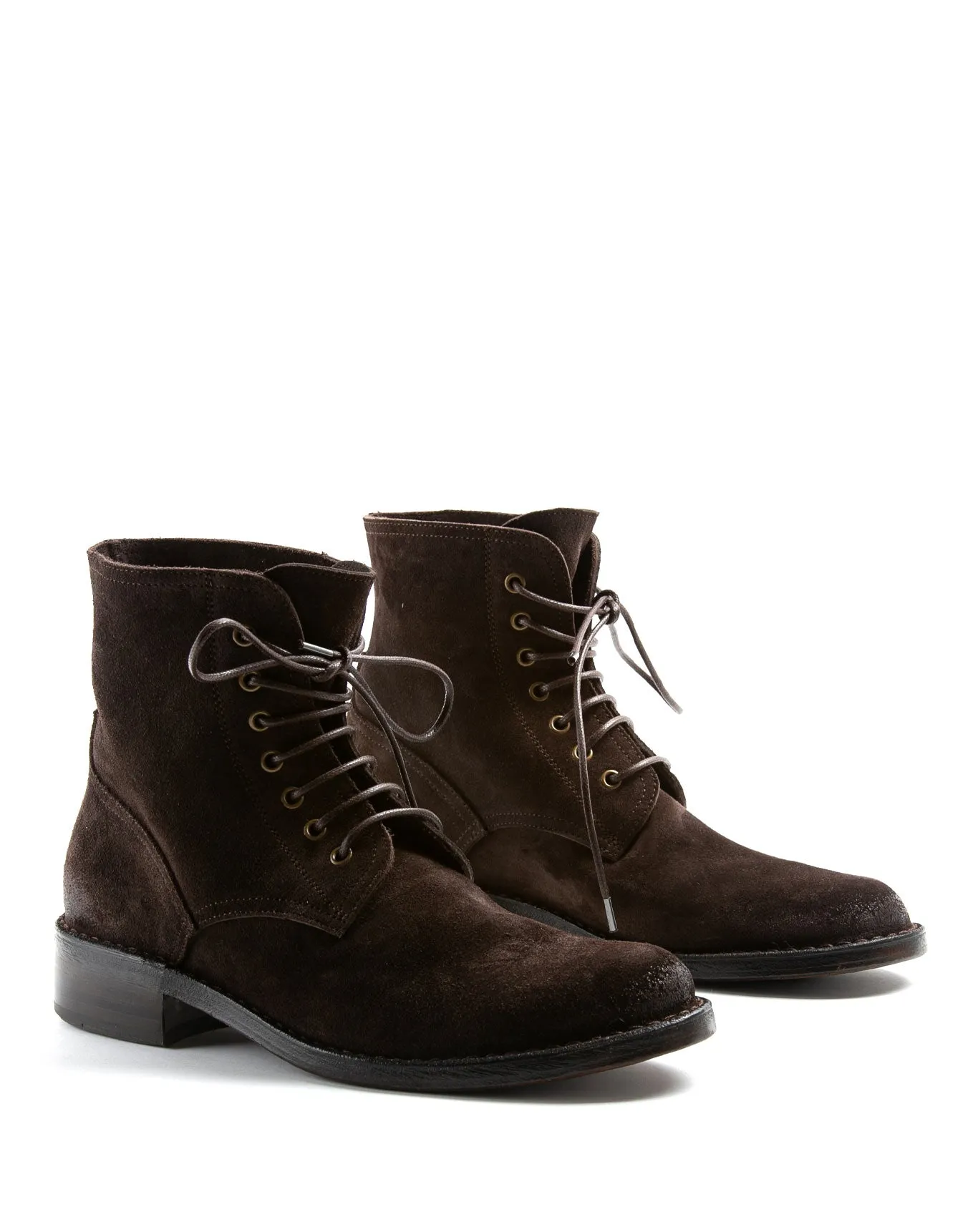 F-EMON Brown Suede Lace-up Boots