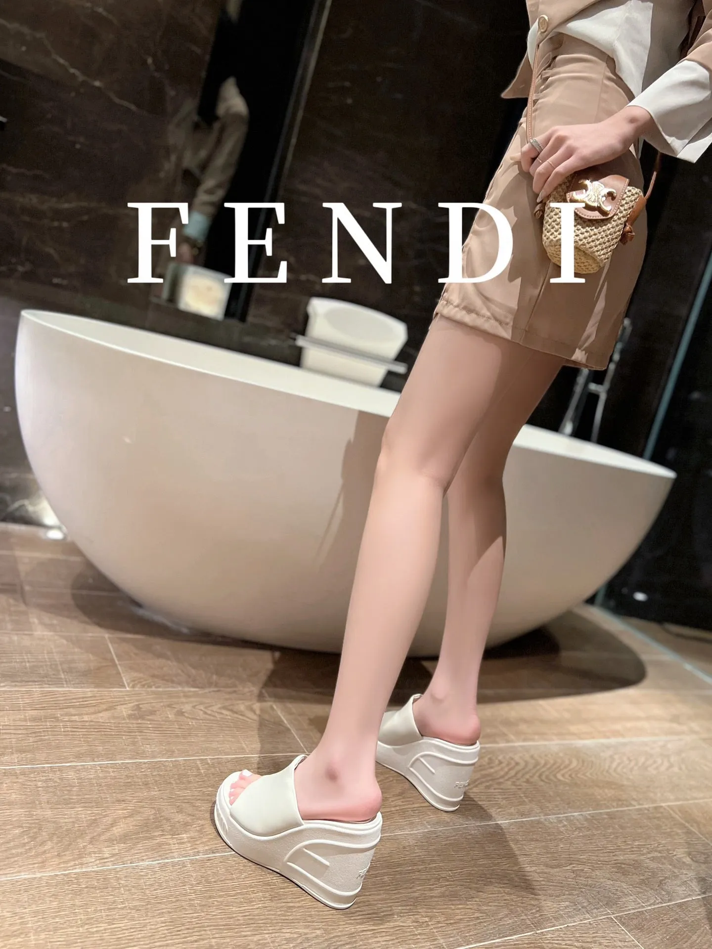 FENDI BAGUETTE WEDGE PLATFORM  85MM IN WHITE CALFSKIN