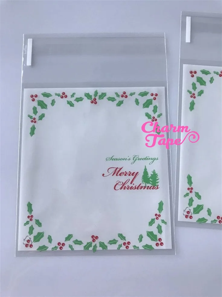 Festive Greeting Simple Gift Bags Cello Bags Self-adhesive Cookie bags - Favors Bags - Party bags 20/50/100 bags CB62
