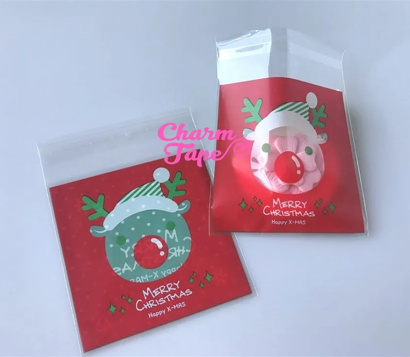 Festive Reindeer Gift Bags Cello Bags Self-adhesive Cookie bags - Favors Bags - Party bags 20/50/100 bags CB57