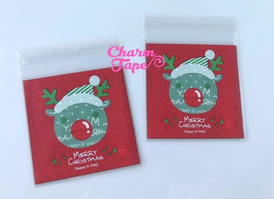 Festive Santa or Reindeer Gift Bags Cello Bags Self-adhesive Cookie bags - Favors Bags - Party bags 20/50/100 bags CB56 CB57