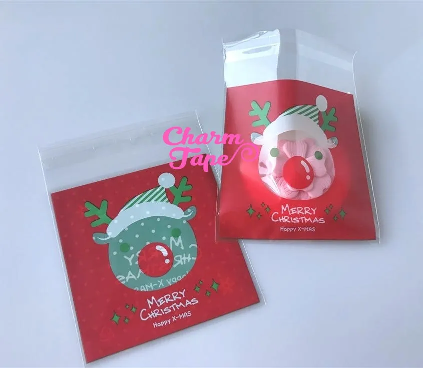 Festive Santa or Reindeer Gift Bags Cello Bags Self-adhesive Cookie bags - Favors Bags - Party bags 20/50/100 bags CB56 CB57