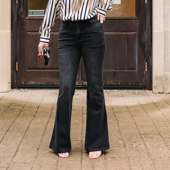 Finley Black Wash High Rise Flare Jeans